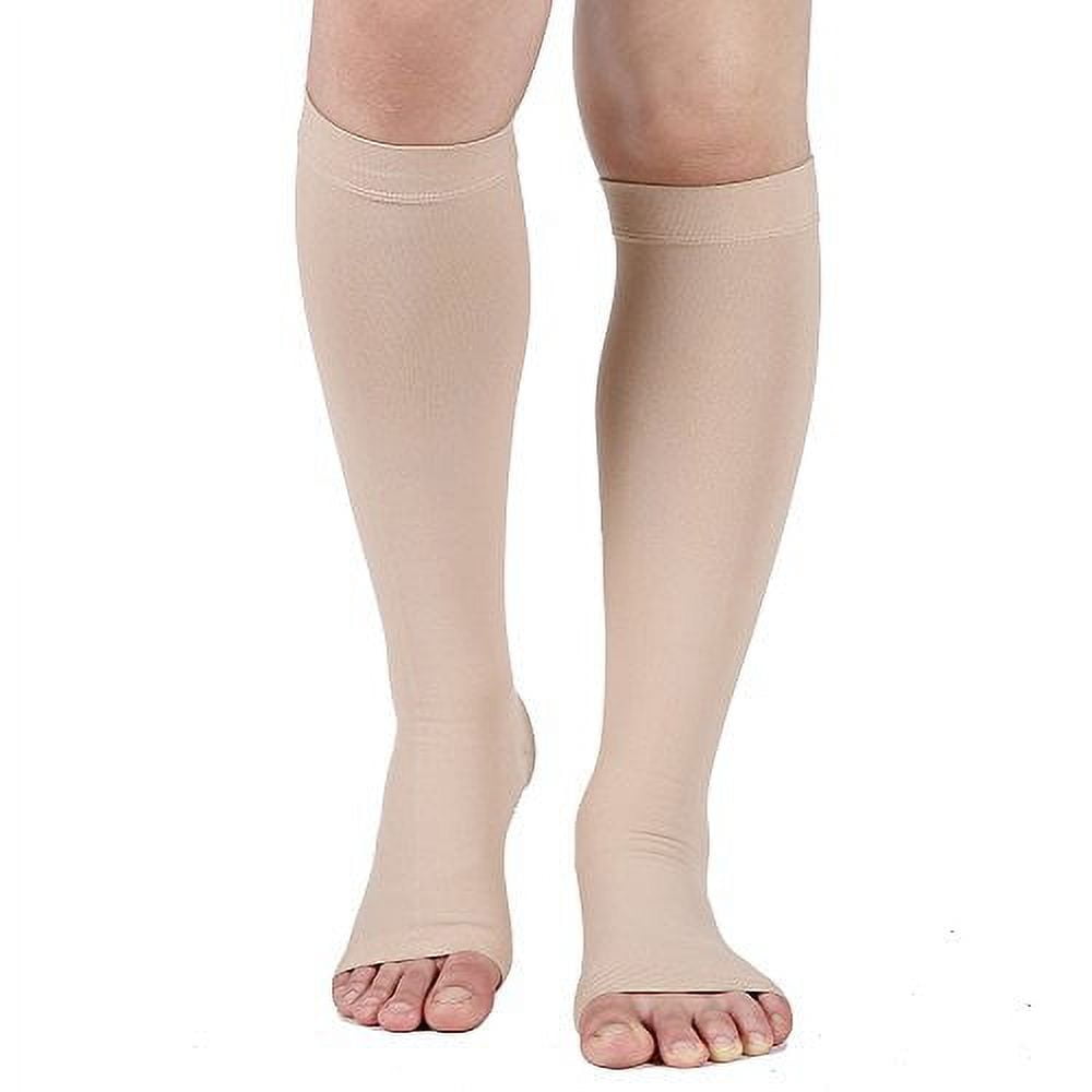 Compression Socks, 20-30 mmHg Graduated Knee-Hi Compression Stockings for  Unisex, Open Toe, Opaque, Support Hose for DVT, Pregnancy, Varicose Veins,  Relief Shin Splints, Edema, Beige Medium 
