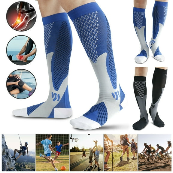 Compression Socks 20-30 mmhg for Circulation, Nursing and Anti-Fatigue Men & Women,Blue,L,2 Pair