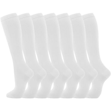 Compression Socks 7 Pairs for Women Men Circulation Knee High Sock Is Support for Running Cycling White S