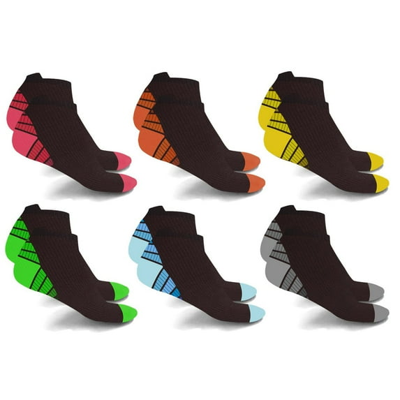 Compression Socks - Ankle High for Running, Athtletics, Travel - 6 Pair
