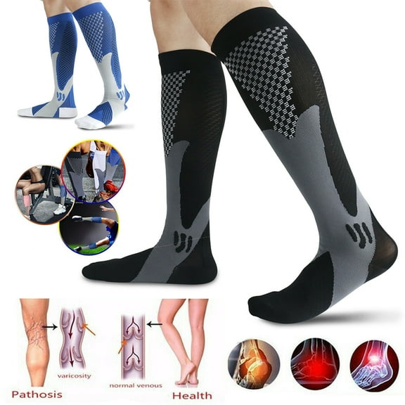 Compression Socks Circulation 15-30 mmHg Support for Running,Cycling,Hiking,Flight Travel,Black,2 Pairs