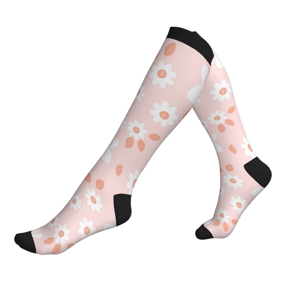 Compression Socks For Women And Men - Cartoon Flower Cute Rabbit Compression Socks Circulation For Workout