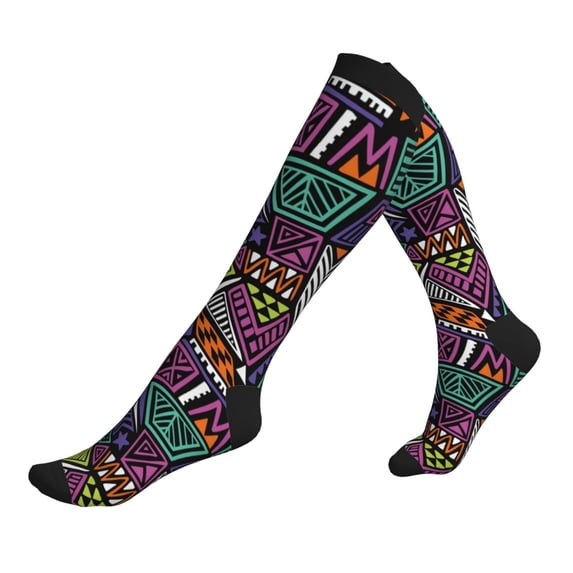 Compression Socks For Women And Men - Classic Colorful Geometric Compression Socks Circulation For Workout