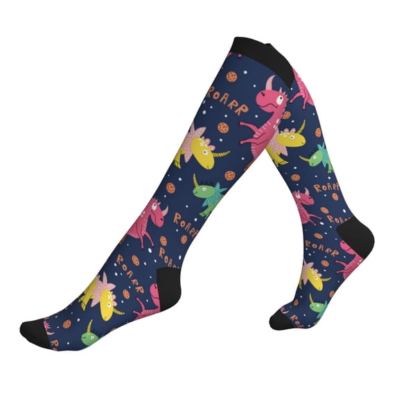 Compression Socks For Women And Men - Colorful Dinosaur Pink Compression Socks Circulation For Workout