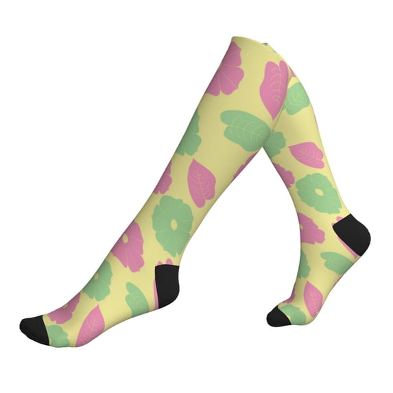 Compression Socks For Women And Men - Flowers Leaves Pattern Compression Socks Circulation For Workout