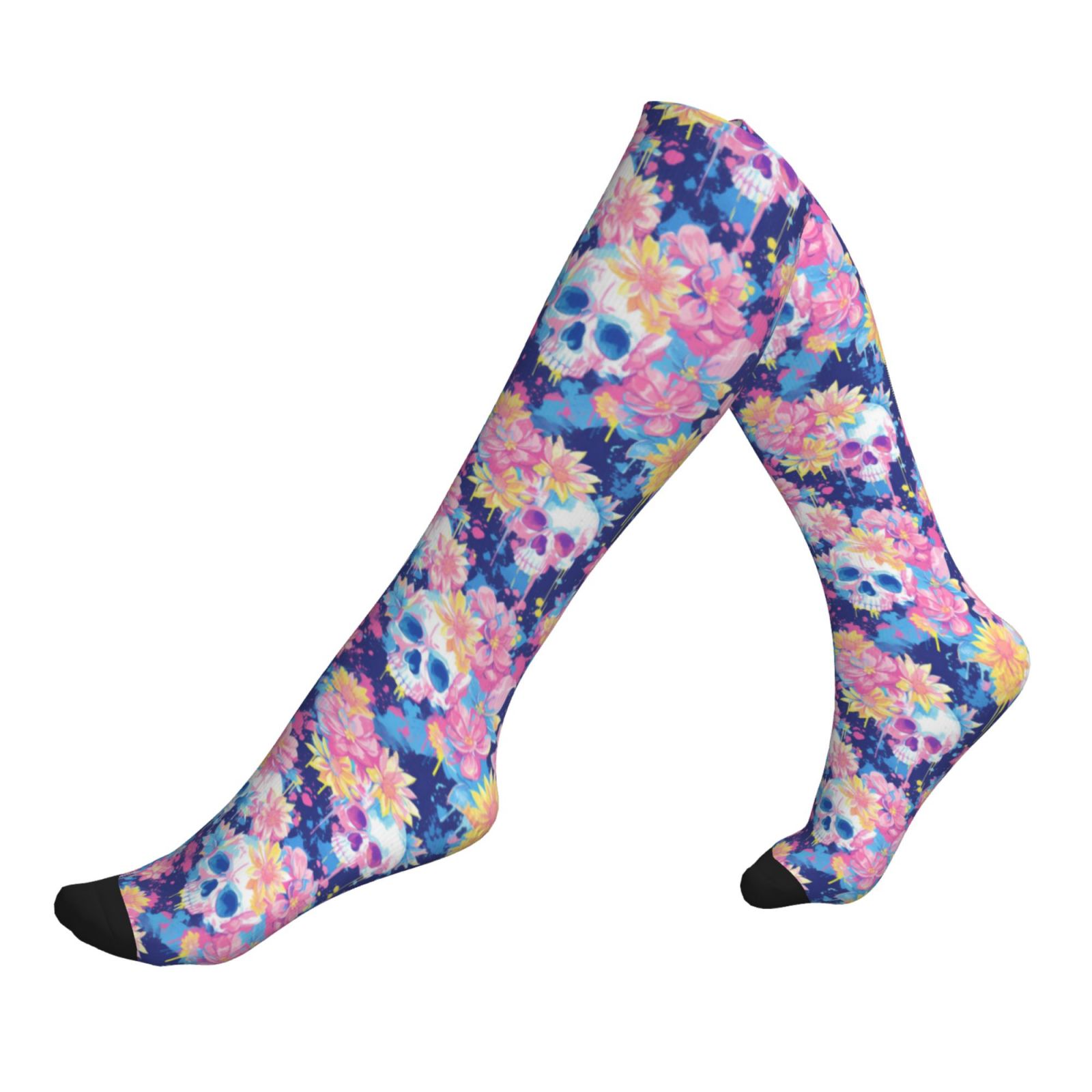 Compression Socks For Women And Men - Graffiti Style Skull Flower ...