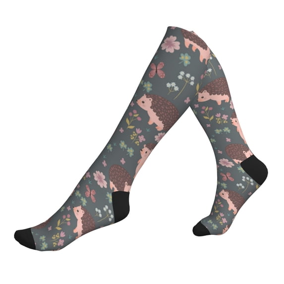 Compression Socks For Women And Men - Hedgehogs And Flowers1 Compression Socks Circulation For Workout