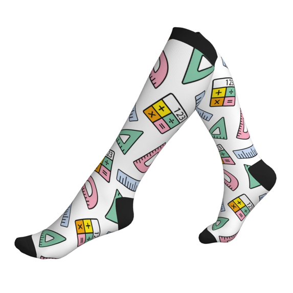 Compression Socks For Women And Men - Math Ruler Print Colorful Compression Socks Circulation For Workout