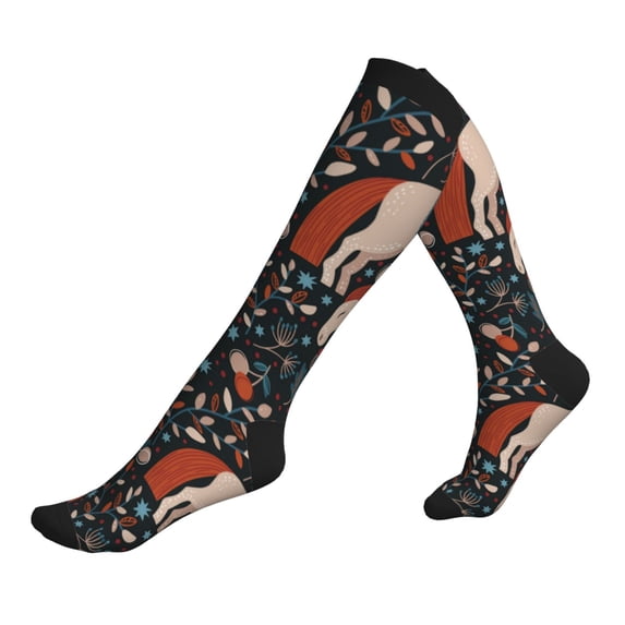 Compression Socks For Women And Men - Nordic Art Cartoon Cute Horse Compression Socks Circulation For Workout