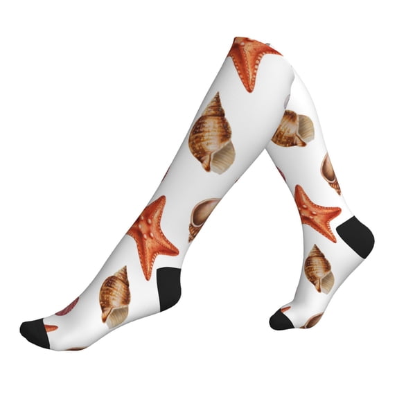 Compression Socks For Women And Men - Red Starfish Pink Scallops Compression Socks Circulation For Workout
