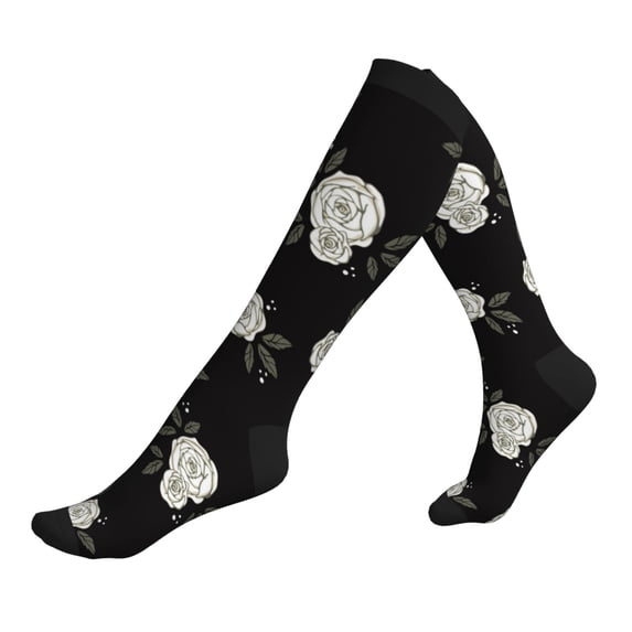 Compression Socks For Women And Men - Rose Flowers Black Compression Socks Circulation For Workout