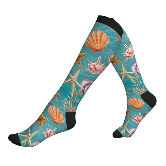 Compression Socks For Women And Men - Starfish Seahorse Scallops Compression Socks Circulation For Workout