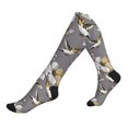 thumbnail image 1 of Compression Socks For Women And Men - White Flowers Hummingbird Gray Compression Socks Circulation For Workout, 1 of 2
