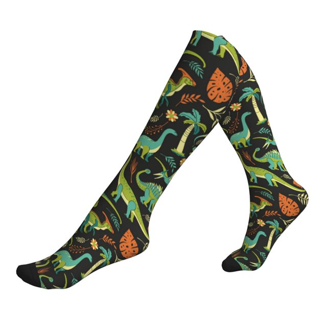Compression Socks For Women & Men, Green Dinosaur Flower 1520mmhg