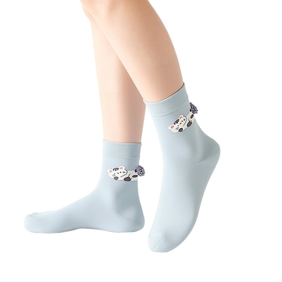 Compression Socks For Women Mvrlsh New Animal Mid Calf Socks Fun Cute Patterned Elastic Warm Cotton 3 Pairs Blue One Size