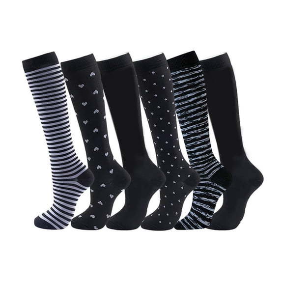 Compression Socks For Women Wide Calf 6 - Pair Moisture-wicking Long Knee High for Flying, Work & All-Day Comfortable
