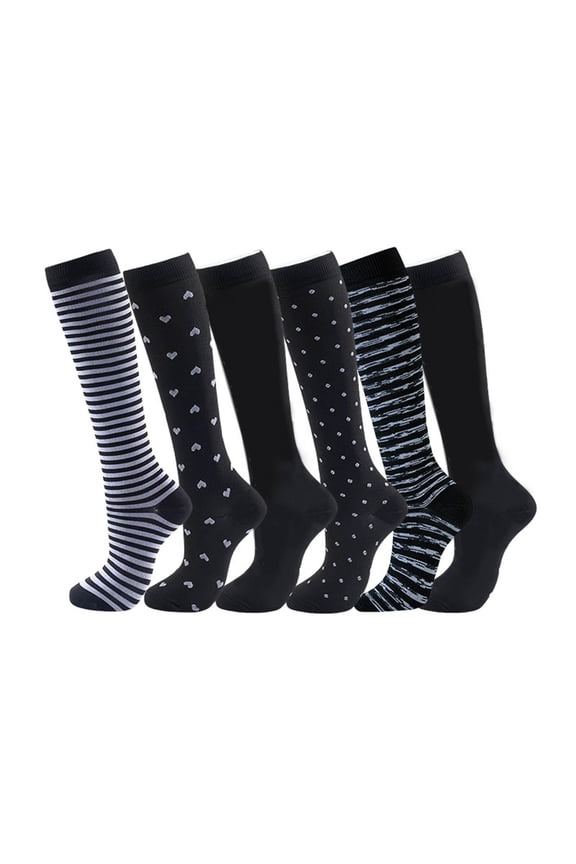 Compression Socks For Women Wide Calf 6 - Pair Moisture-wicking Long Knee High for Flying, Work & All-Day Comfortable