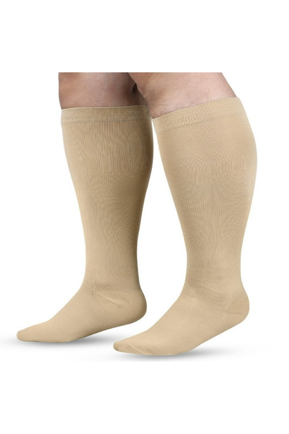 Compression Socks,Knee High Support Stockings,Plus Size Circulation Socks,Wide Calf Plus Size Compression Knee High Stockings Elastic Breathable Tight Fit Great for Leg Fitness Sports,Beige,XXXXXL