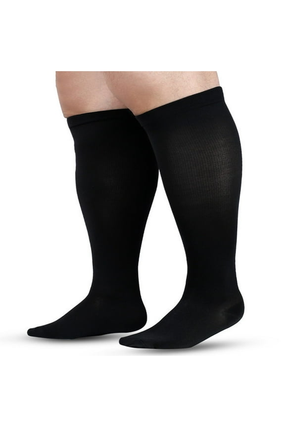 Compression Socks,Knee High Support Stockings,Plus Size Circulation Socks,Wide Calf Plus Size Compression Knee High Stockings Elastic Breathable Tight Fit Great for Leg Fitness Sports,Black,XXXXXL