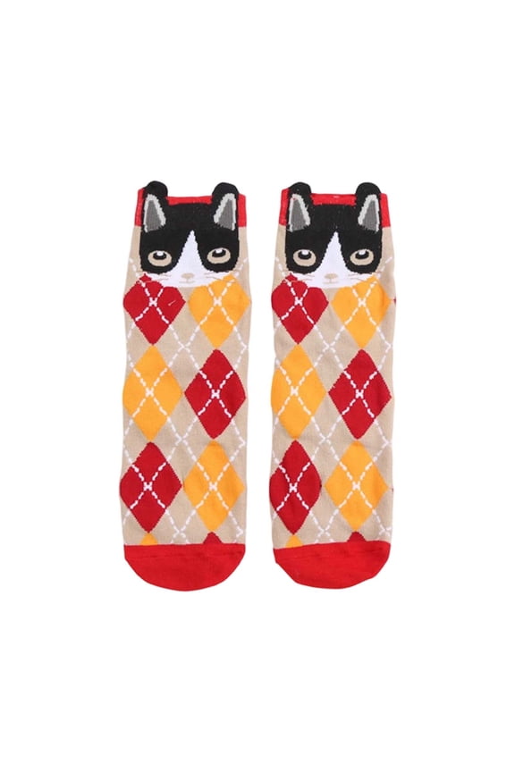 10 Pairs Compression Socks Men Stocking Stuffers Cozy Cat Cute Animal Prints Soft Unisex Crew Socks,Red,One Size