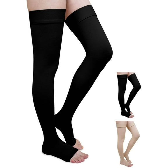 Compression Socks for Women, CaiDieNu Open Toe Socks for Women, 20-30 mmHg Thigh High Compression Socks for Running Nursing Sports Veins (1 Pair)