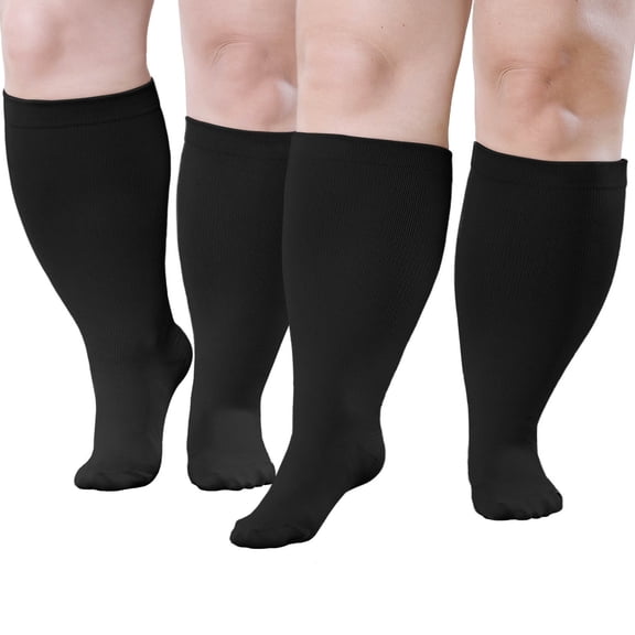 Compression Socks for Women, AMITOFO Wide Calf 2 Pairs Men Women Circulation 20-30mmHg Plus Size Knee High Support Stockings | Circulation | Nurses | Running | Travel,Black 5XL