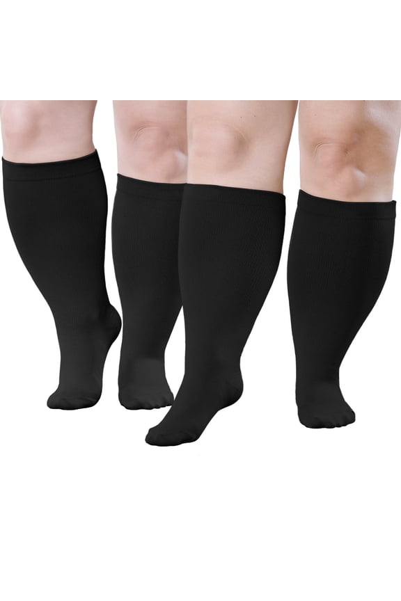Compression Socks for Women, AMITOFO Wide Calf 2 Pairs Men Women Circulation 20-30mmHg Plus Size Knee High Support Stockings | Circulation | Nurses | Running | Travel,Black 5XL