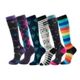 thumbnail image 1 of Compression Socks for Women Circulation (6 Pairs) ,Multi-Color Heart Print Knee Length Sock,Stretchy Support for Athletic Running,Cycling,Hiking,Warm Casual Underwear, 1 of 2