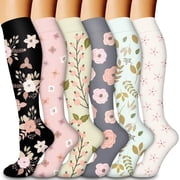 Compression Socks for Women, Happiwiz 6-Pair 20 - 30 mmHg Compression Socks for Men with Floral Design - Graduated Compression for Circulation, Ideal for Running and Athletic Sports
