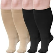 Compression Socks for Women, LOFIR 2 Pairs Compression Socks for Women Pregnancy Wide Calf 20-30 mmHg Knee High Plus Size Compression Stockings for Men and Women Maternity Flying Travel- 2XL