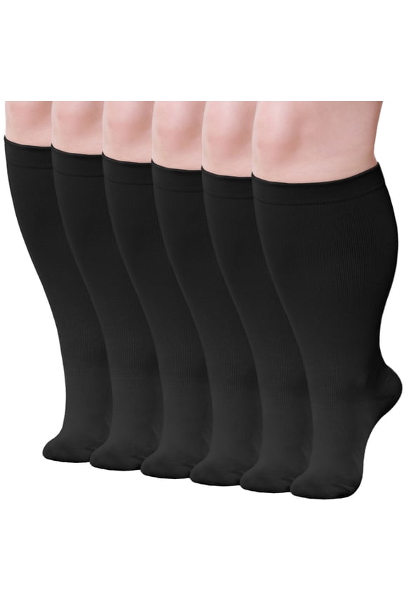 Compression Socks for Women, LOFIR 3 Pairs Medical Compression Socks, Circulation 20-30 mmHg Light Knee High Stockings for Men and Women - Best Support for Running, Nursing,Black, XL