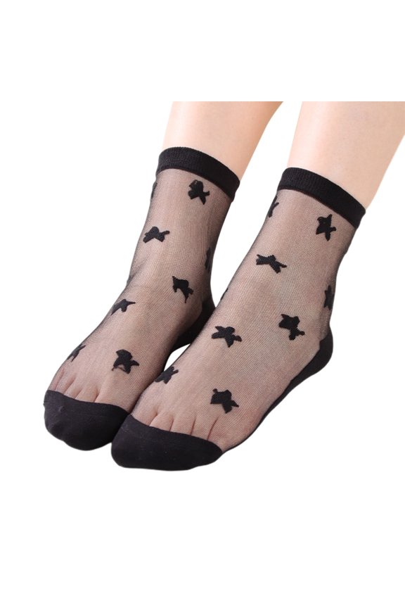 Compression Socks for Women, Ladies Spring And Summer Leisure Transparent Solid Colour Star Stockings Cool Glass Stockings Soft Short Stockings, Socks(Clear,One Size)