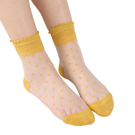 Compression Socks for Women, Ladies Spring And Summer Leisure Transparent Solid Colour Stockings Cool Glass Stockings Soft Short Stockings, Socks(Yellow,One Size)