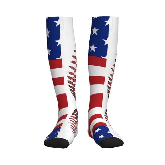 Compression Socks Women Men America Flag Baseball Lace Knee High Support Circulation Socks for Running Travel