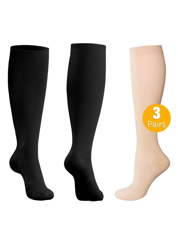 Compression Socks for Women and Men, CaiDieNu 3 Pairs Womens Compression Socks 20-30 mmHg, Knee High Compression Socks for Running, Nurse, Pregnancy and Travel
