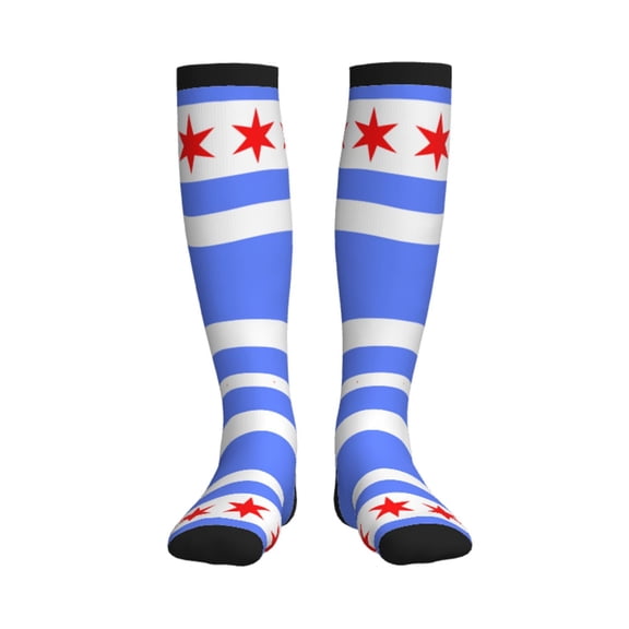 Compression Socks Women Men Chicago Flag Style Knee High Support Circulation Socks for Running Travel