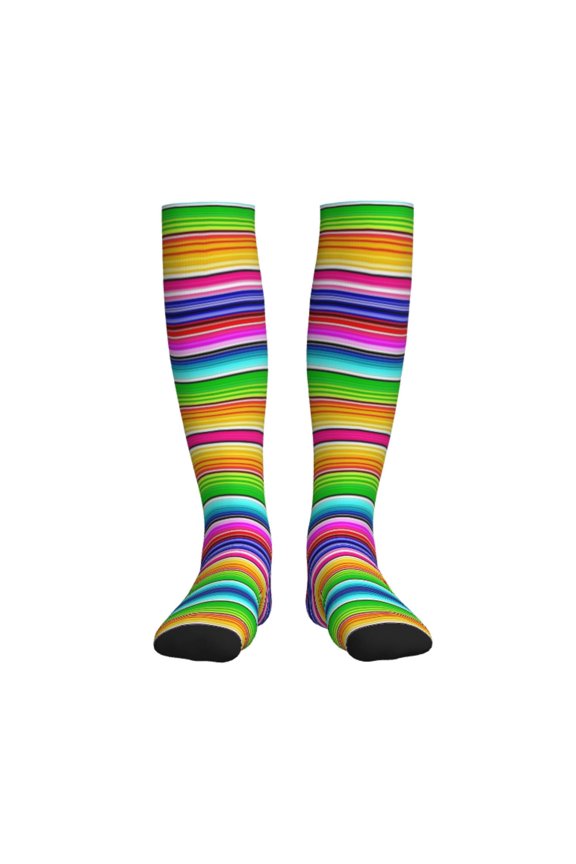 Compression Socks Women Men Colorful Serape Knee High Support Circulation Socks for Running Travel