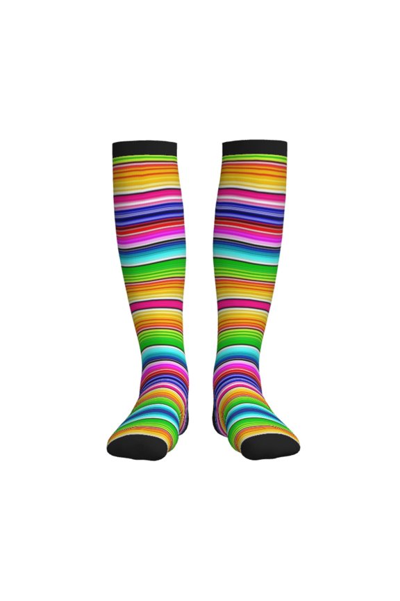 Compression Socks Women Men Colorful Serape Knee High Support Circulation Socks for Running Travel