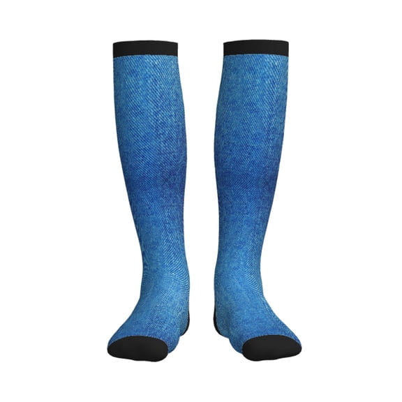 Compression Socks Women Men Denim Blue Knee High Support Circulation Socks for Running Travel