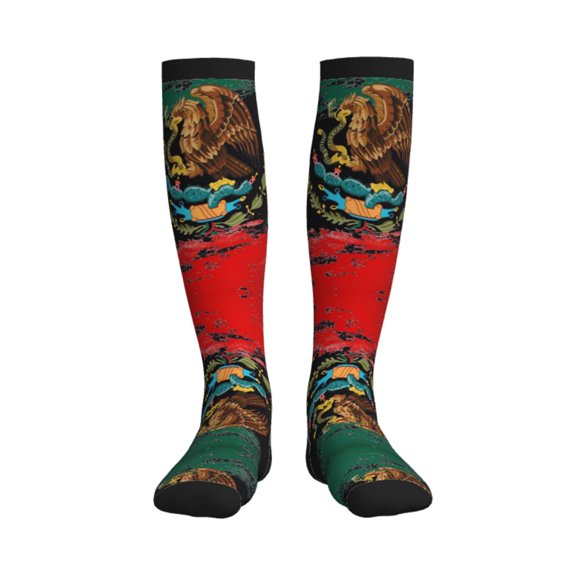 Compression Socks Women Men Mexican Flag Knee High Support Circulation Socks for Running Travel