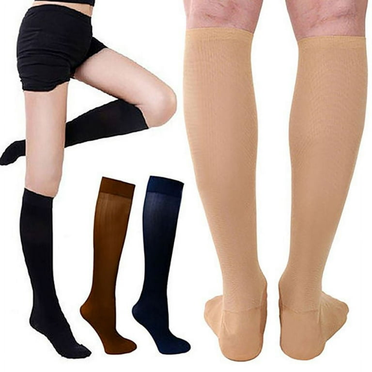 Compression Socks for Women and Men, Compression Outdoors Stockings,  Pressure Nylon Varicose Vein Stocking, Best Medical, Running, Nursing,  Hiking, Recovery & Flight Socks, 1 Pair, S - XL, Nude 