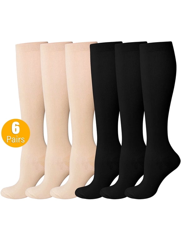 Compression Socks for Women and Men, PUTUO 20-30 mmHg Circulation Compression Stockings, Best for Running, Athletics, Pregnancy, Travel and Daily, 6 Pairs