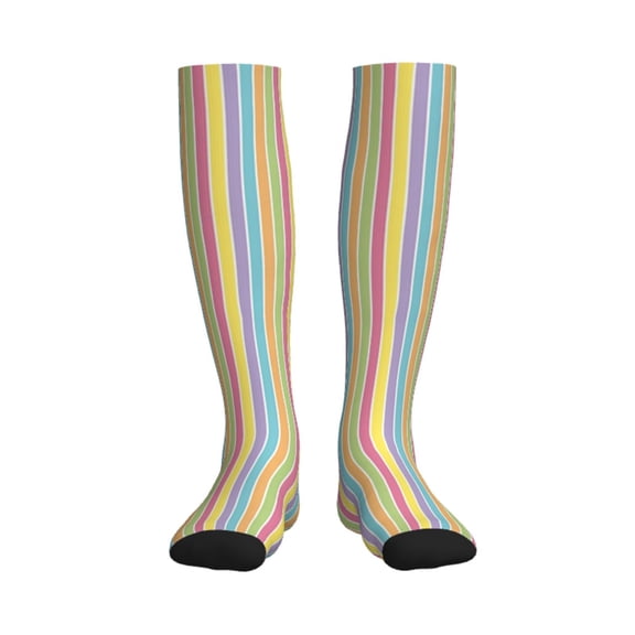 Compression Socks Women Men Yellow Blue Pastel Stripe Knee High Support Circulation Socks for Running Travel