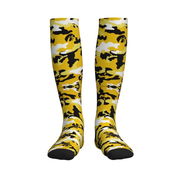 Compression Socks Women Men Yellow Camouflage Knee High Support Circulation Socks for Running Travel