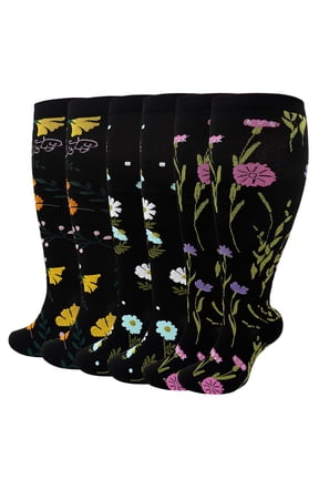 Compression Socks for Women Wide Calf, LOFIR 3 Pack Plus Size Knee High 20-30 mmHg Support Stockings, Nylon Socks for Elderly Recovery Relief Sports 3XL