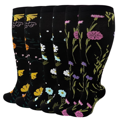 Compression Socks for Women Wide Calf, LOFIR 3 Pack Plus Size Knee High 20-30 mmHg Support Stockings, Nylon Socks for Elderly Recovery Relief Sports 3XL