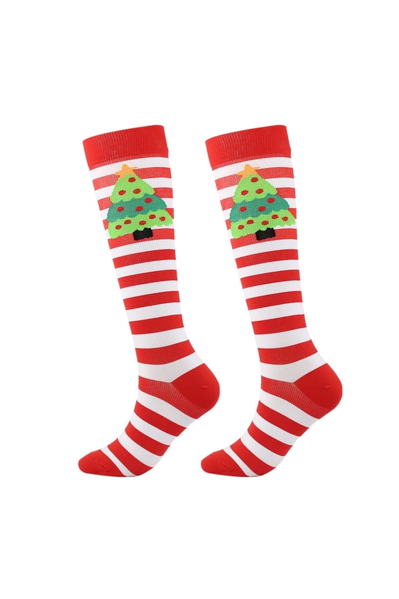 Compression Socks for Women Women's Christmas Knit Knee High Compression Socks Calf Warm Pressure Stockings Christmas Print Soft Comfort Socks Womens Winter Socks E L1 Pairs
