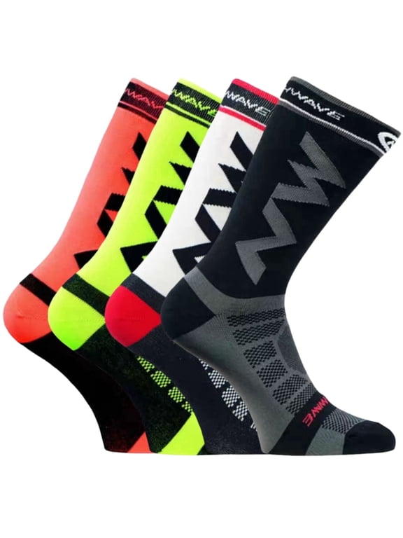 Cycling Socks for Men Women Breathable Wicking Bike Socks, Compression Fit, Tall Crew, 4 Pack
