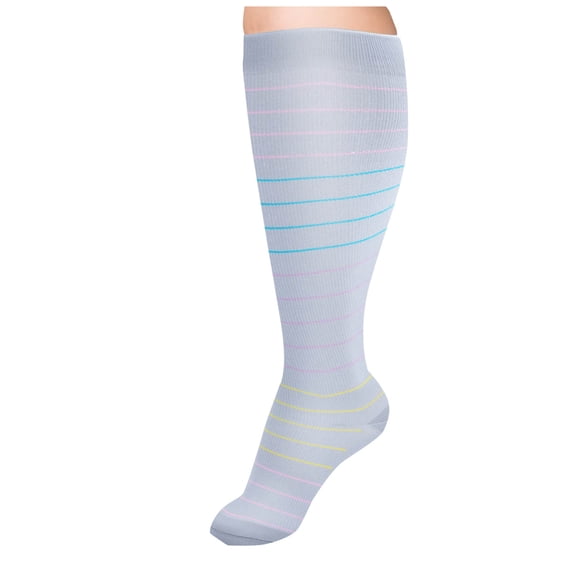 Compression Socks for Men Big & Tall 2X-4X Plus Size Casual Stripe Printed Over-the-Calf Breathable Athletic Workout Running Long Sock