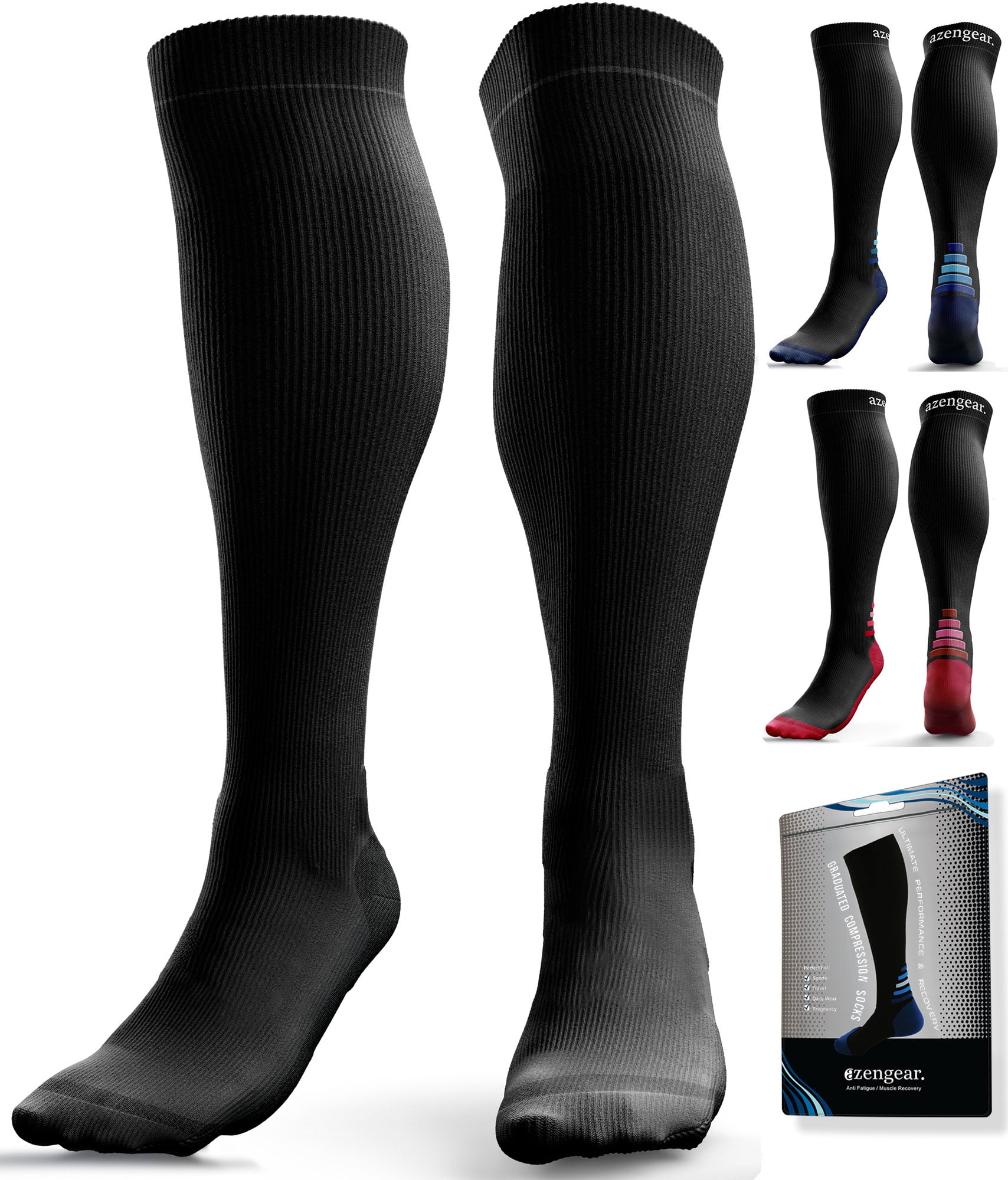 Compression Socks for Men & Women (20-30 mmHg) - Anti DVT Varicose Vein  Stockings - Running - Shin Splints Calf Support - Flight Travel (L/XL) 
